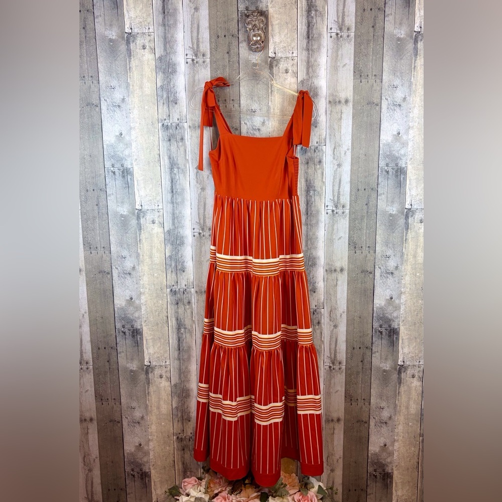A Loves A Square Neck Teired Maxi Dress in Burnt Orange Stripe Size Small.